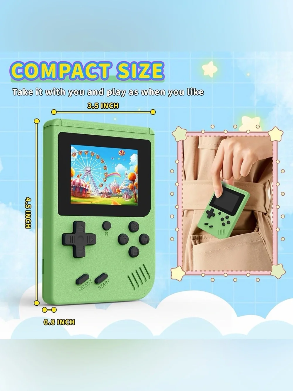 Handheld Retro-Style Gaming Console in Light Green